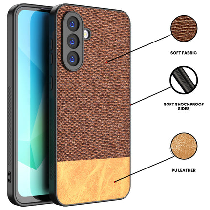 Mobizang Soft Fabric & Leather Hybrid Protective Back Cover for Samsung Galaxy A16 | Shockproof Slim Hard Anti Slip Back Case (Brown)