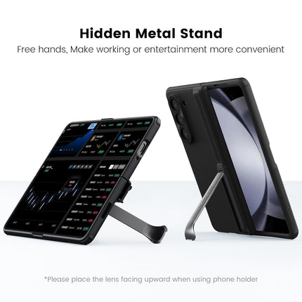 Nillkin Case For Samsung Galaxy Z Fold 5 | Hinge Protection, Hidden Kickstand & Metal Camera Lens Protector, Slim Fit Protective Phone Back Cover for Z Fold 5 (Black)