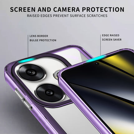 Mobizang Warrior Acrylic Clear Back Cover For Poco F6 (5G) | Slim Shockproof [Military Grade Protection] Hybrid Bumper Case (Purple Sides)