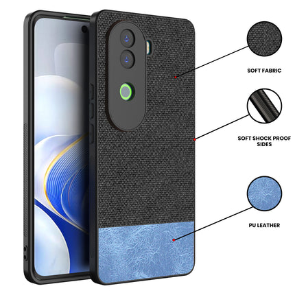 Mobizang Soft Fabric & Leather Hybrid Protective Back Cover for Vivo V40E / iQOO Z9S | Shockproof Slim Hard Anti Slip Back Case (Black,Blue)