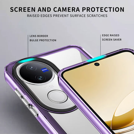 Mobizang Warrior Acrylic Clear Back Cover For Vivo V50 5G | Slim Shockproof [Military Grade Protection] Hybrid Bumper Case (Purple Sides)