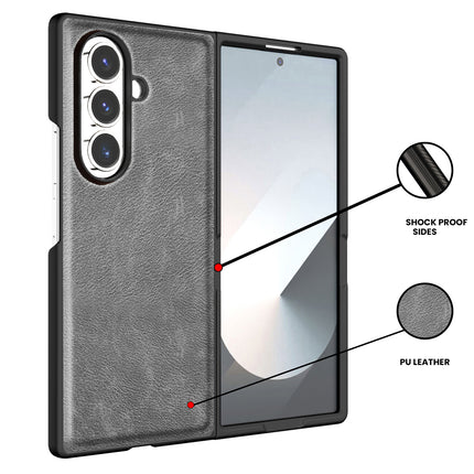Mobizang Tux Leather Back Cover for Samsung Galaxy Z Fold 7 | Slim Shockproof Camera Protection Bumper Case (Grey)