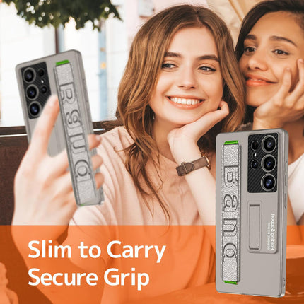 Mobizang Ultra Thin Band + Stand Back Case for Samsung S25 Ultra | Slim Camera Lens Protection Cover with Kickstand (Titanium)