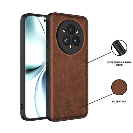Mobizang Tux Leather Back Cover for Realme 14 Pro 5G | Slim Shockproof Camera Protection Bumper Case (Brown)