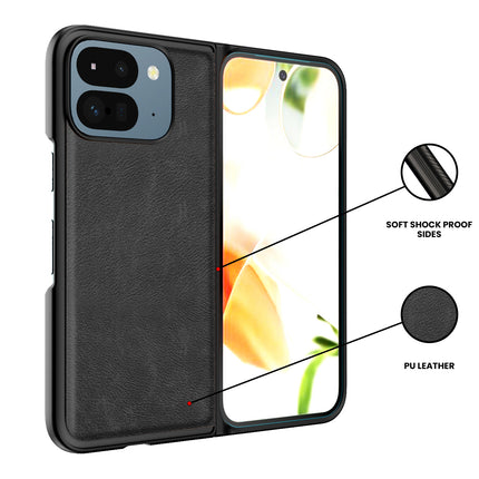 Mobizang Tux Leather Back Cover for Google Pixel 9 Pro Fold | Slim Shockproof Camera Protection Bumper Case (Black)