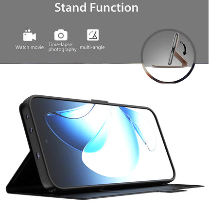 Mobizang Noble Slim Magnetic Leather Flip Case Cover for Oppo Reno 13 | Card Holder Stand Flip Wallet Case (Black)