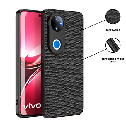 Mobizang Soft Full Fabric Protective Back Case Cover for Vivo V50 5G | Shockproof Slim Hard Anti Slip Back Case (Black)