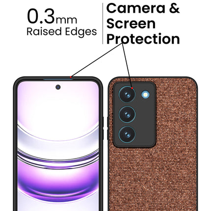 Mobizang Soft Fabric & Leather Hybrid Protective Back Cover for Realme 14X | Shockproof Slim Hard Anti Slip Back Case (Brown)