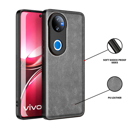 Mobizang Tux Leather Back Cover for Vivo V50 5G | Slim Shockproof Camera Protection Bumper Case (Grey)