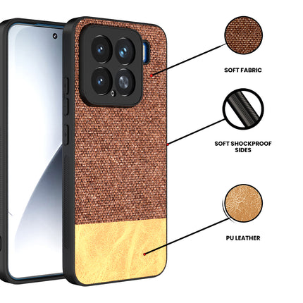 Mobizang Soft Fabric & Leather Hybrid Protective Back Cover for Xiaomi 15 5G | Shockproof Slim Hard Anti Slip Back Case (Brown)