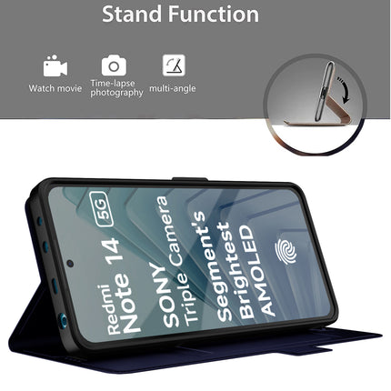 Mobizang Noble Slim Magnetic Leather Flip Case Cover for Redmi Note 14 (5G) | Card Holder Stand Flip Wallet Case (Blue)