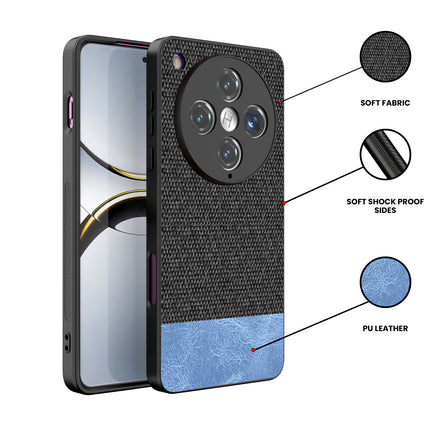 Mobizang Soft Fabric & Leather Hybrid Protective Back Cover for Oppo Find X8 Pro | Shockproof Slim Hard Anti Slip Back Case (Black,Blue)