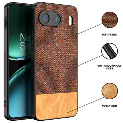Mobizang Soft Fabric & Leather Hybrid Protective Back Cover for OnePlus Nord 4 | Shockproof Slim Hard Anti Slip Back Case (Brown)