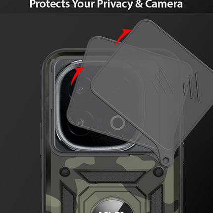 Mobizang Tank Back Cover for IQOO 13 (5G) | Inbuilt Ring + Slider Shockproof Lens Protection Bumper Back Case (Black)