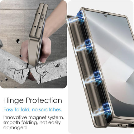 Mobizang Magnetic Hinge With Inbuilt Stand Case for Samsung Galaxy Z Fold 6 | Shockproof Stand Hybrid Bumper Back Cover (Titanium)