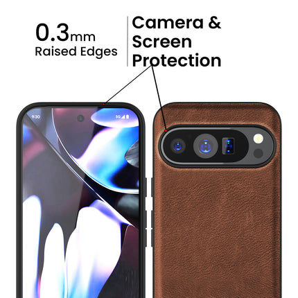 Mobizang Tux Leather Back Cover for Google Pixel 9 / Pixel 9 PRO | Slim Shockproof Camera Protection Bumper Case (Brown)