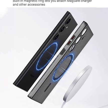 Mobizang Matte Magnetic Wave Grip Back Cover for Samsung Galaxy S24 Ultra | [MagSafe Compatible] Wireless charging, Slim, Metal Buttons, Frosted Back Case (Grey)