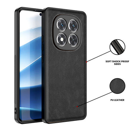 Mobizang Tux Leather Back Cover for Redmi Note 14 Pro (5G) | Slim Shockproof Camera Protection Bumper Case (Black)