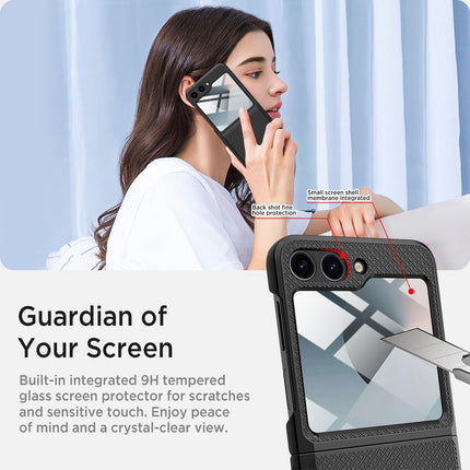 Mobizang Textured Grip Hinge Protection Back Cover for Samsung Galaxy Z Flip5 / Z Flip 5 | with [Inbuilt Glass] Full Body Shockproof Hard Back Case (Black)