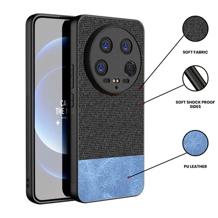 Mobizang Soft Fabric & Leather Hybrid Protective Back Cover for Xiaomi 14 ULTRA (5G) | Shockproof Slim Hard Anti Slip Back Case (Black,Blue)