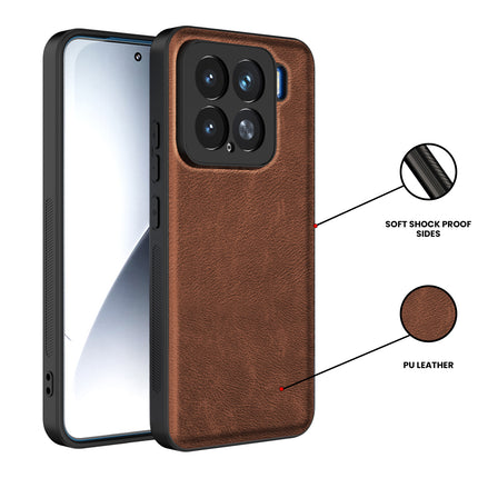 Mobizang Tux Leather Back Cover for Xiaomi 15 5G | Slim Shockproof Camera Protection Bumper Case (Brown)