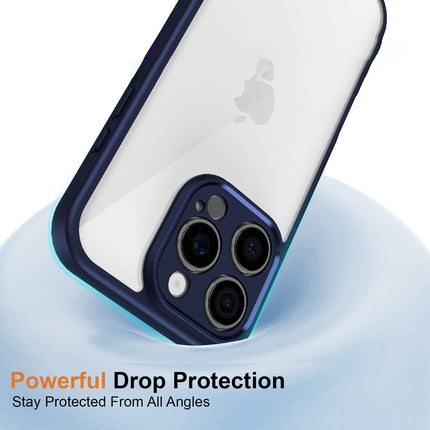 Mobizang Hawkeye Clear Back Cover for Apple iPhone 16 Pro | Camera Lens Protector Shockproof Slim Clear Case Cover (Blue Sides)