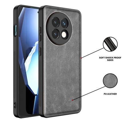 Mobizang Tux Leather Back Cover for OnePlus 13R | Slim Shockproof Camera Protection Bumper Case (Grey)