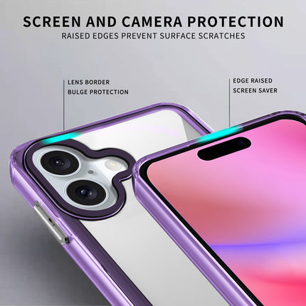 Mobizang Warrior Acrylic Clear Back Cover For Apple iPhone 16 Plus | Slim Shockproof [Military Grade Protection] Hybrid Bumper Case (Purple Sides)