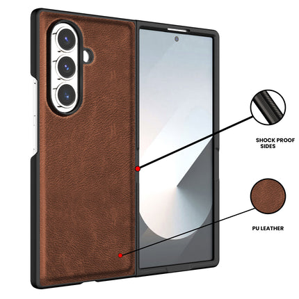 Mobizang Tux Leather Back Cover for Samsung Galaxy Z Fold 7 | Slim Shockproof Camera Protection Bumper Case (Brown)