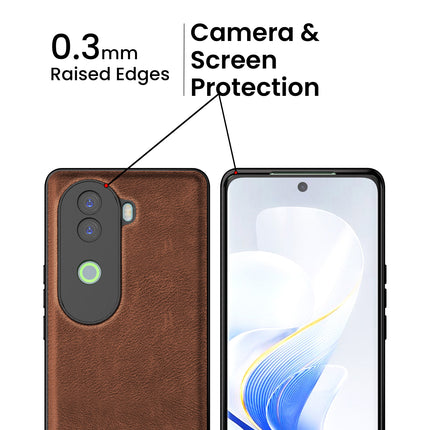 Mobizang Tux Leather Back Cover for Vivo V40E / iQOO Z9S | Slim Shockproof Camera Protection Bumper Case (Brown)