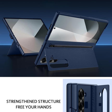 Mobizang Textured Grip S Pen Holder Hinge Protection Back Cover for Samsung Galaxy Z Fold6 / Fold 6 | with Inbuilt Glass , Kickstand & S Pen Slot Case (Blue)