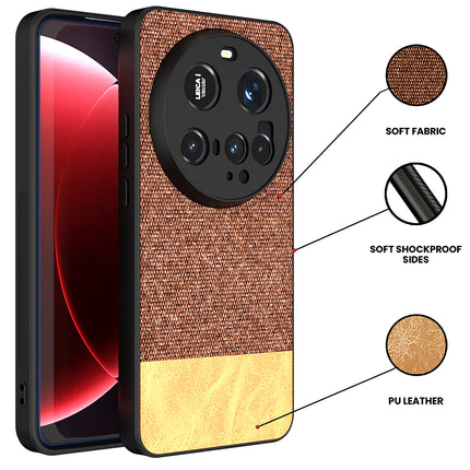 Mobizang Soft Fabric & Leather Hybrid Protective Back Cover for Xiaomi 15 Ultra | Shockproof Slim Hard Anti Slip Back Case (Brown)