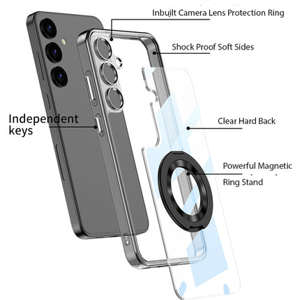 Mobizang Clear Airbag + Ring Back Case for Samsung Galaxy S25 | Transparent Shockproof Slim Hard PC Shell Protective Cover (Black)