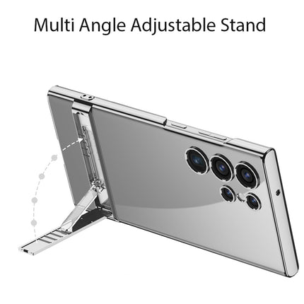 Mobizang Phantom Ultra Thin Back Case for Samsung Galaxy S25 Ultra Cover | Inbuilt Kick Stand Electroplated Edges Full Body Protection Back Cover (Silver)