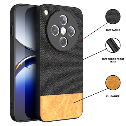 Mobizang Soft Fabric & Leather Hybrid Protective Back Cover for Oppo Find X8 | Shockproof Slim Hard Anti Slip Back Case (Black,Brown)