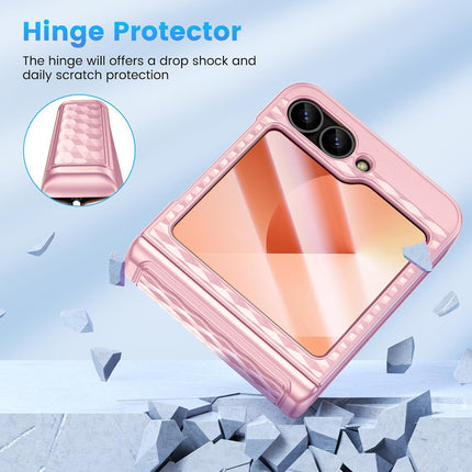 Mobizang Geometric Hinge Protection Back Cover for Samsung Galaxy Z Flip6 / Flip 6 | with [Inbuilt Glass] Full Body Shockproof Hard Back Case (Pink)