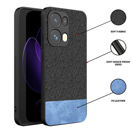 Mobizang Soft Fabric & Leather Hybrid Protective Back Cover for Oppo Reno 13 Pro | Shockproof Slim Hard Anti Slip Back Case (Black,Blue)