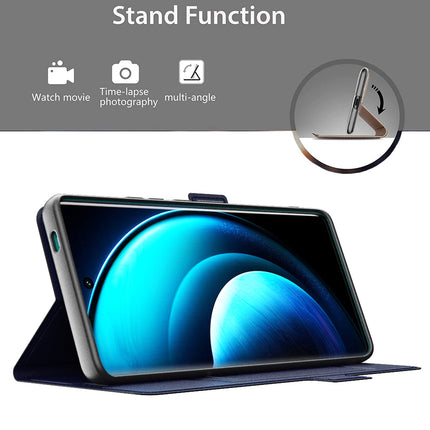 Mobizang Noble Slim Magnetic Leather Flip Case Cover for Vivo X100 (5G) | Card Holder Stand Flip Wallet Case (Blue)