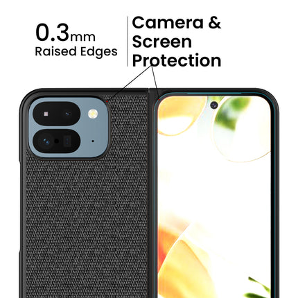 Mobizang Soft Fabric & Leather Hybrid Protective Back Cover for Google Pixel 9 Pro Fold | Shockproof Slim Hard Anti Slip Back Case (Black,Brown)