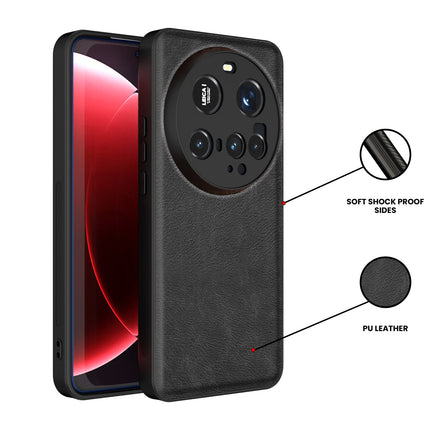 Mobizang Tux Leather Back Cover for Xiaomi 15 Ultra | Slim Shockproof Camera Protection Bumper Case (Black)