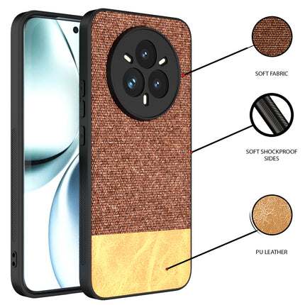 Mobizang Soft Fabric & Leather Hybrid Protective Back Cover for Realme 14 Pro+ (Plus) 5G | Shockproof Slim Hard Anti Slip Back Case (Brown)