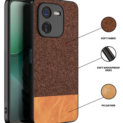 Mobizang Soft Fabric & Leather Hybrid Protective Back Cover for IQOO Z9X | Shockproof Slim Hard Anti Slip Back Case (Brown)