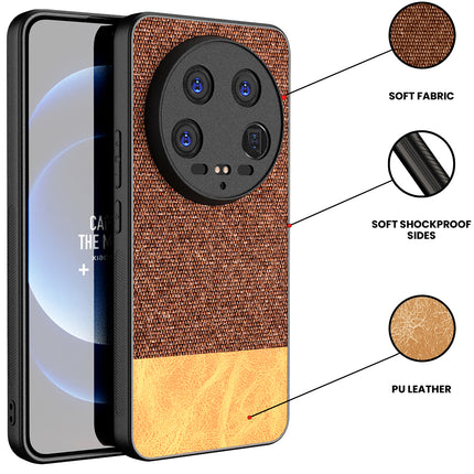 Mobizang Soft Fabric & Leather Hybrid Protective Back Cover for Xiaomi 14 ULTRA (5G) | Shockproof Slim Hard Anti Slip Back Case (Brown)