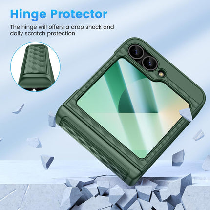 Mobizang Geometric Hinge Protection Back Cover for Samsung Galaxy Z Flip6 / Flip 6 | with [Inbuilt Glass] Full Body Shockproof Hard Back Case (Dark Green)