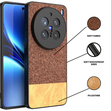 Mobizang Soft Fabric & Leather Hybrid Protective Back Cover for Vivo X200 Pro (5G) | Shockproof Slim Hard Anti Slip Back Case (Brown)