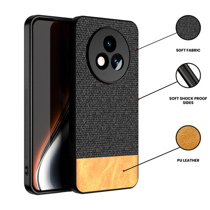 Mobizang Soft Fabric & Leather Hybrid Protective Back Cover for Realme P3 PRO 5G | Shockproof Slim Hard Anti Slip Back Case (Black,Brown)