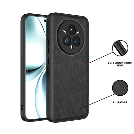 Mobizang Tux Leather Back Cover for Realme 14 Pro 5G | Slim Shockproof Camera Protection Bumper Case (Black)