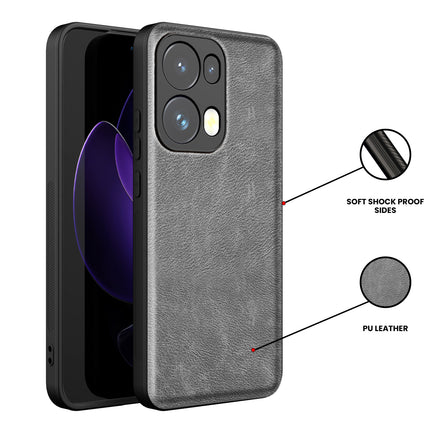 Mobizang Tux Leather Back Cover for Oppo Reno 13 Pro | Slim Shockproof Camera Protection Bumper Case (Grey)