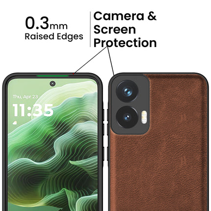 Mobizang Tux Leather Back Cover for Moto G35 | Slim Shockproof Camera Protection Bumper Case (Brown)