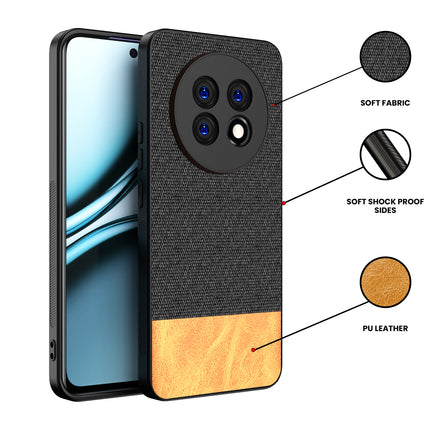 Mobizang Soft Fabric & Leather Hybrid Protective Back Cover for Realme 13 PRO / 13 PRO PLUS | Shockproof Slim Hard Anti Slip Back Case (Black,Brown)